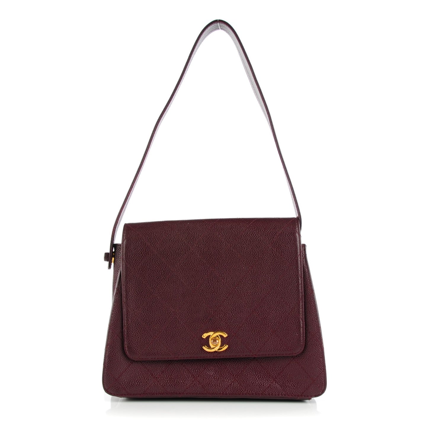 Caviar Stitched Shoulder Flap Burgundy