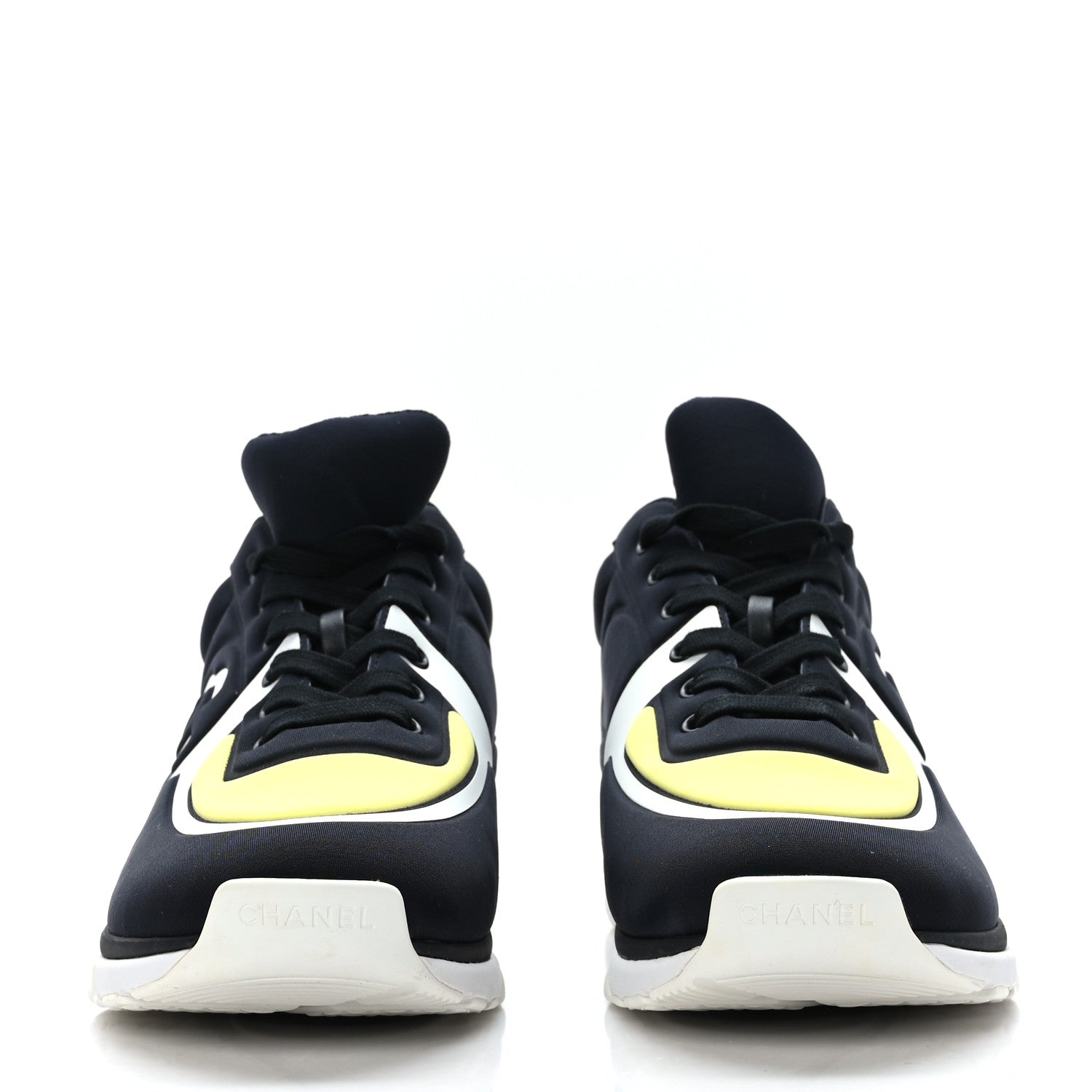Chanel Mesh Lycra Thermoplastic Mens Sneakers 43 Black White Yellow 2 of 7