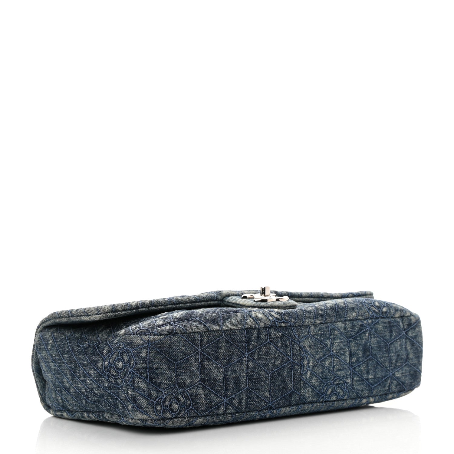 Chanel Denim Quilted Camellia Embroidered Large Flap Blue 4 of 13