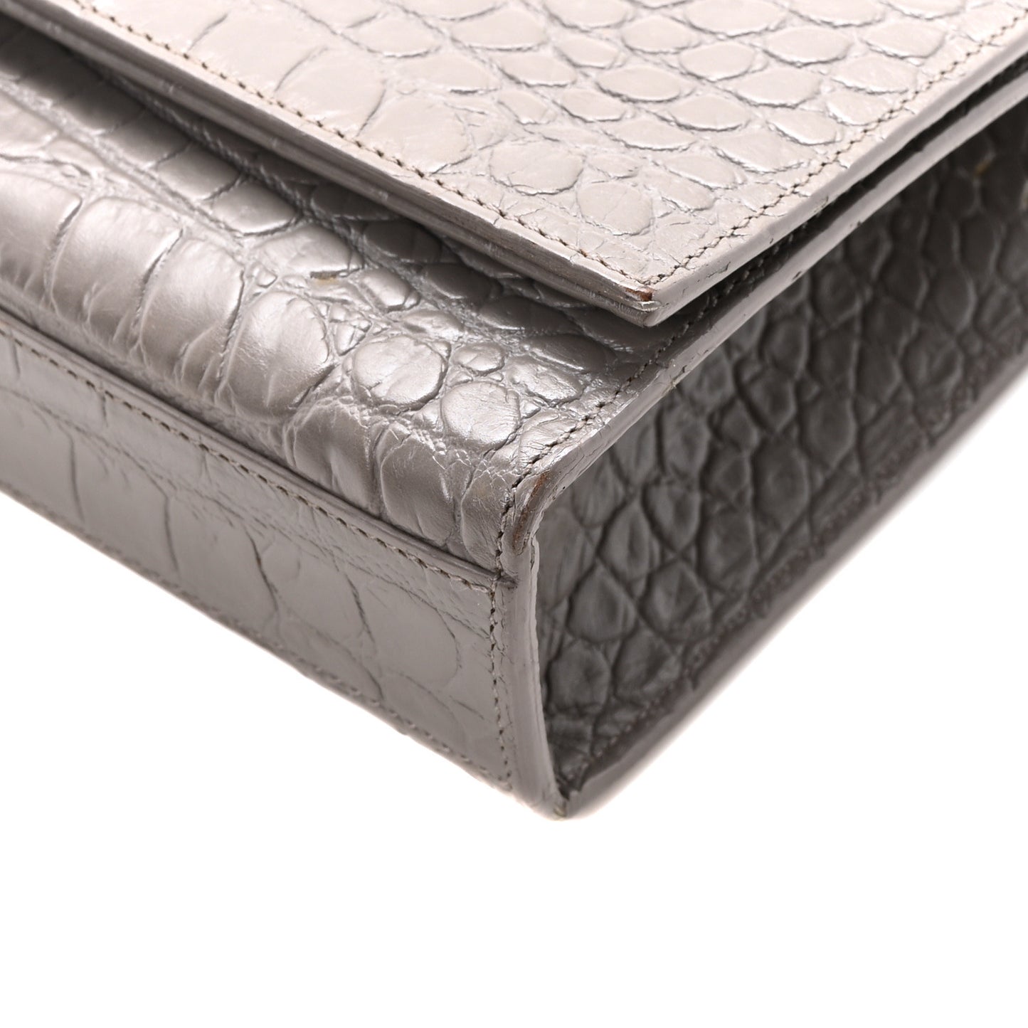 Calfskin Crocodile Embossed Medium Classic Monogram Kate Tassel Satchel Fog