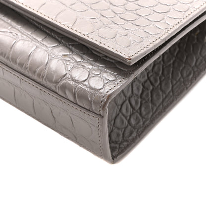 Saint Laurent Calfskin Crocodile Embossed Medium Classic Monogram Kate Tassel Satchel Fog 9 of 9