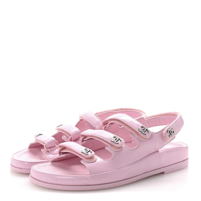 Chanel Lambskin Crystal CC Velcro Dad Sandals 36.5 Light Pink 4 of 10