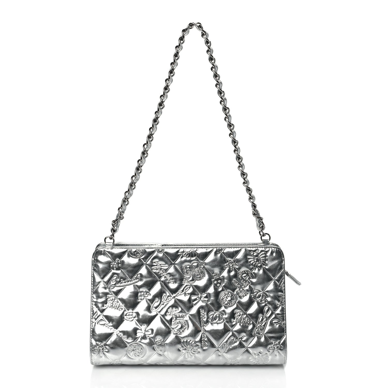 Chanel Metallic Patent Calfskin Lucky Symbols Pochette Silver 1 of 9