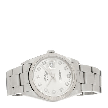 Rolex Stainless Steel 18K White Gold Diamond 36mm Oyster Perpetual Datejust Watch Silver 16234 2 of 5