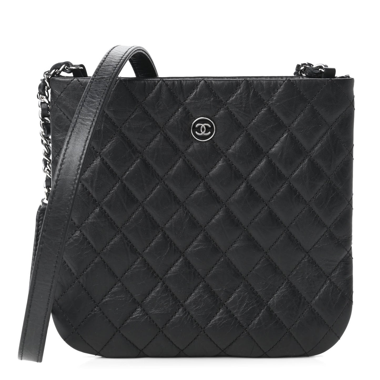 Aged Calfskin Quilted Crossbody Bag Black