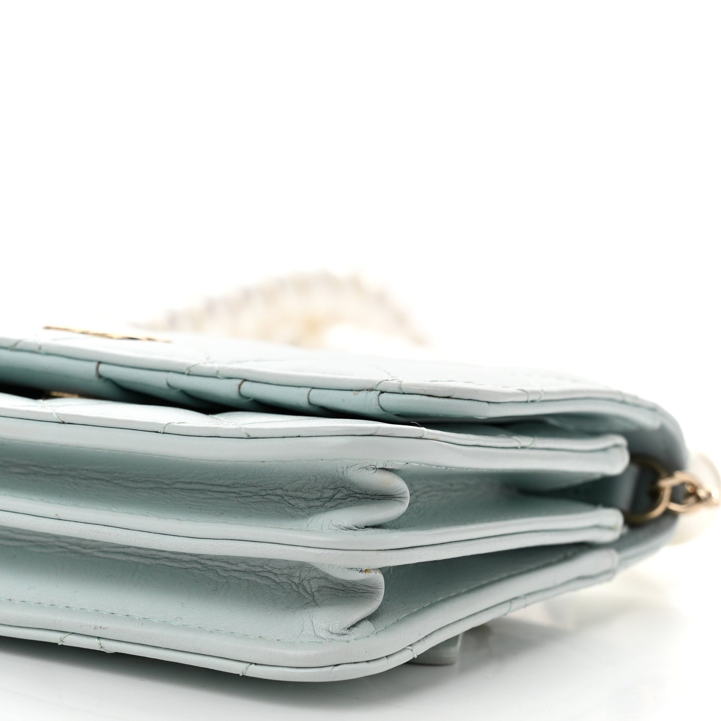 Calfskin Quilted Mini Maxi Pearls Wallet On Chain WOC Light Blue