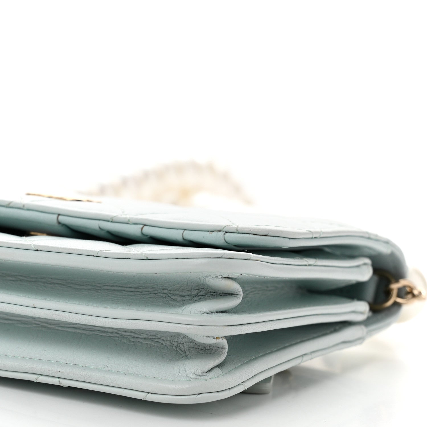 Chanel Calfskin Quilted Mini Maxi Pearls Wallet On Chain WOC Light Blue 10 of 10