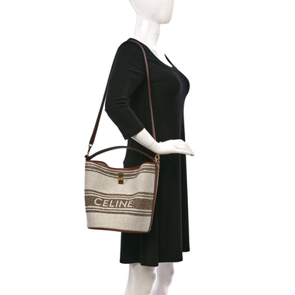 Celine Canvas Smooth Calfskin Logo Bucket 16 Bag Beige Brown Tan 2 of 9