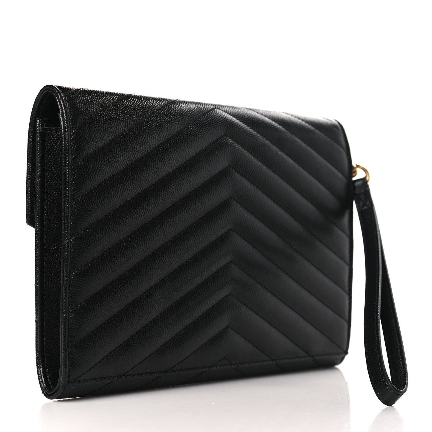 Grain De Poudre Matelasse Chevron Monogram Envelope Clutch Black