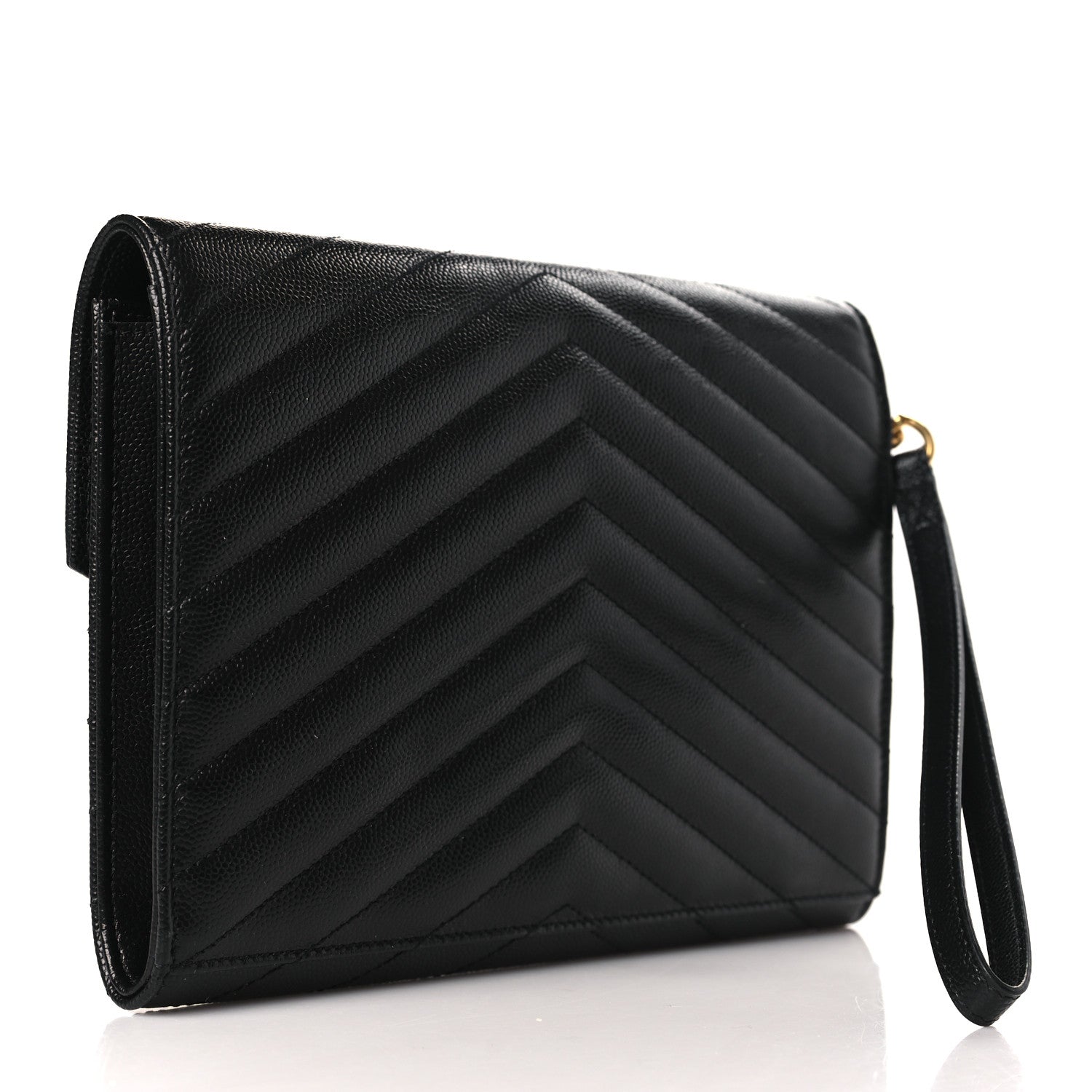 Saint Laurent Grain De Poudre Matelasse Chevron Monogram Envelope Clutch Black 3 of 10