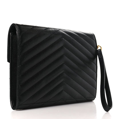 Saint Laurent Grain De Poudre Matelasse Chevron Monogram Envelope Clutch Black 3 of 10