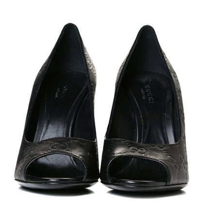 Gucci Guccissima GG Peep Toe Heels 36 Black 2 of 7