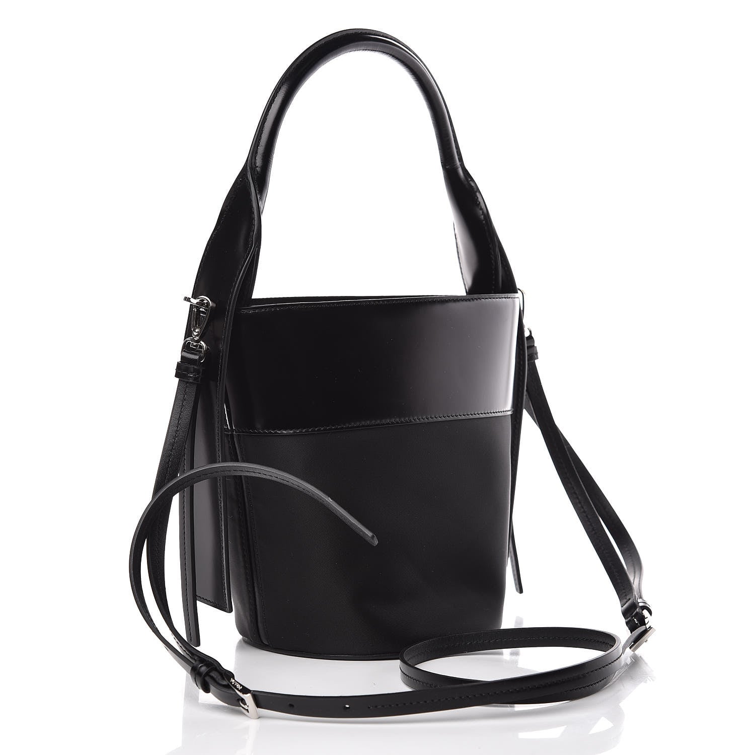 Prada Calfskin Tessuto Nylon Ouverture Bucket Bag Black 3 of 8
