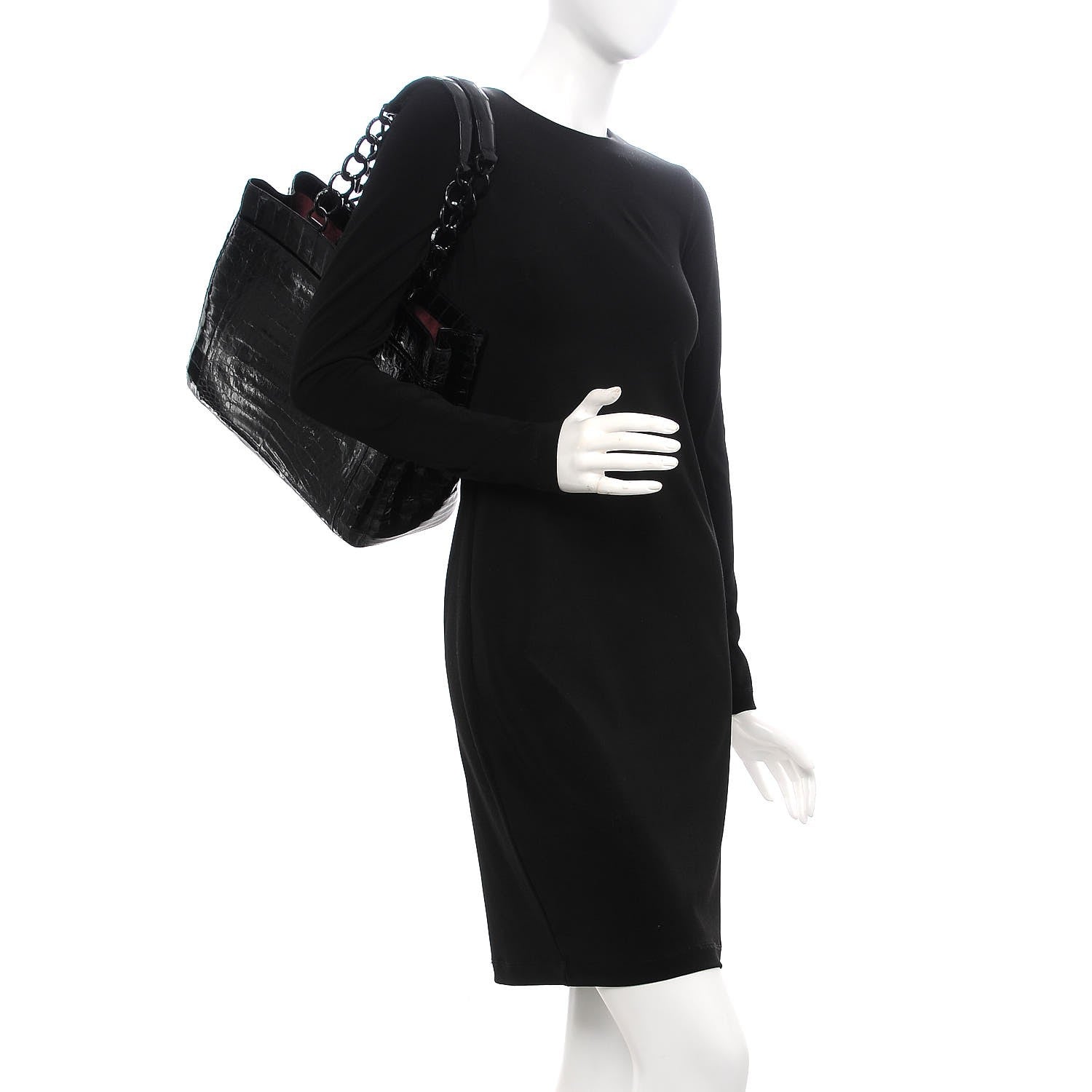 Nancy Gonzalez Glossy Crocodile Chain Tote Black 2 of 15