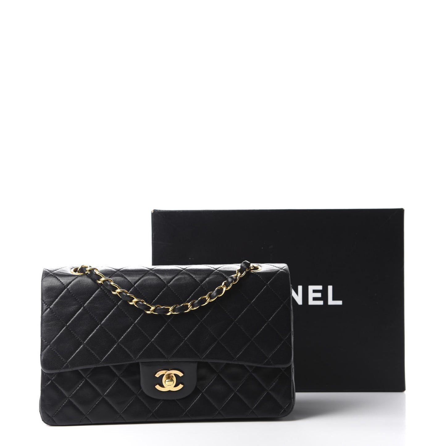Lambskin Quilted Medium Double Flap Black