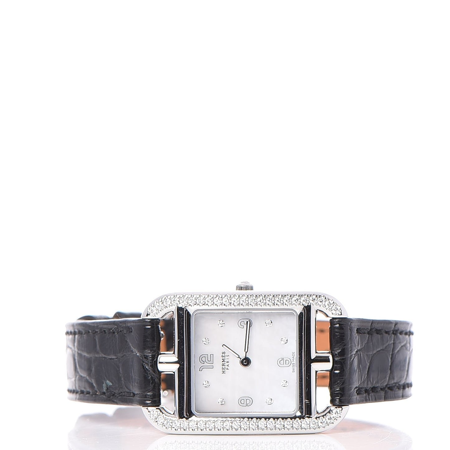 Stainless Steel Alligator Diamond Bezel Mother of Pearl 23mm Cape Cod Quartz Watch Noir