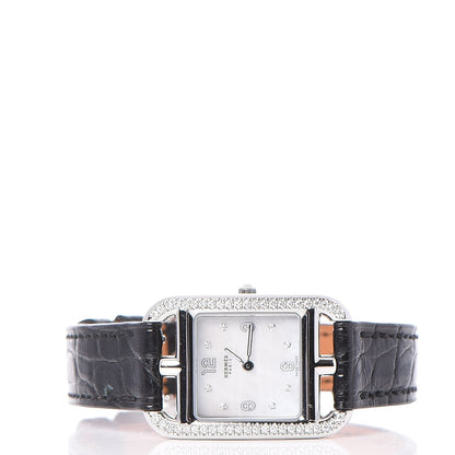 Hermes Stainless Steel Alligator Diamond Bezel Mother of Pearl 23mm Cape Cod Quartz Watch Noir 3 of 11