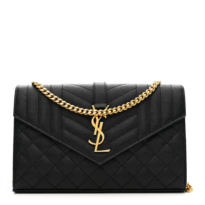 Saint Laurent Grain De Poudre Mixed Matelasse Triquilt Monogram Chain Wallet Black 1 of 9