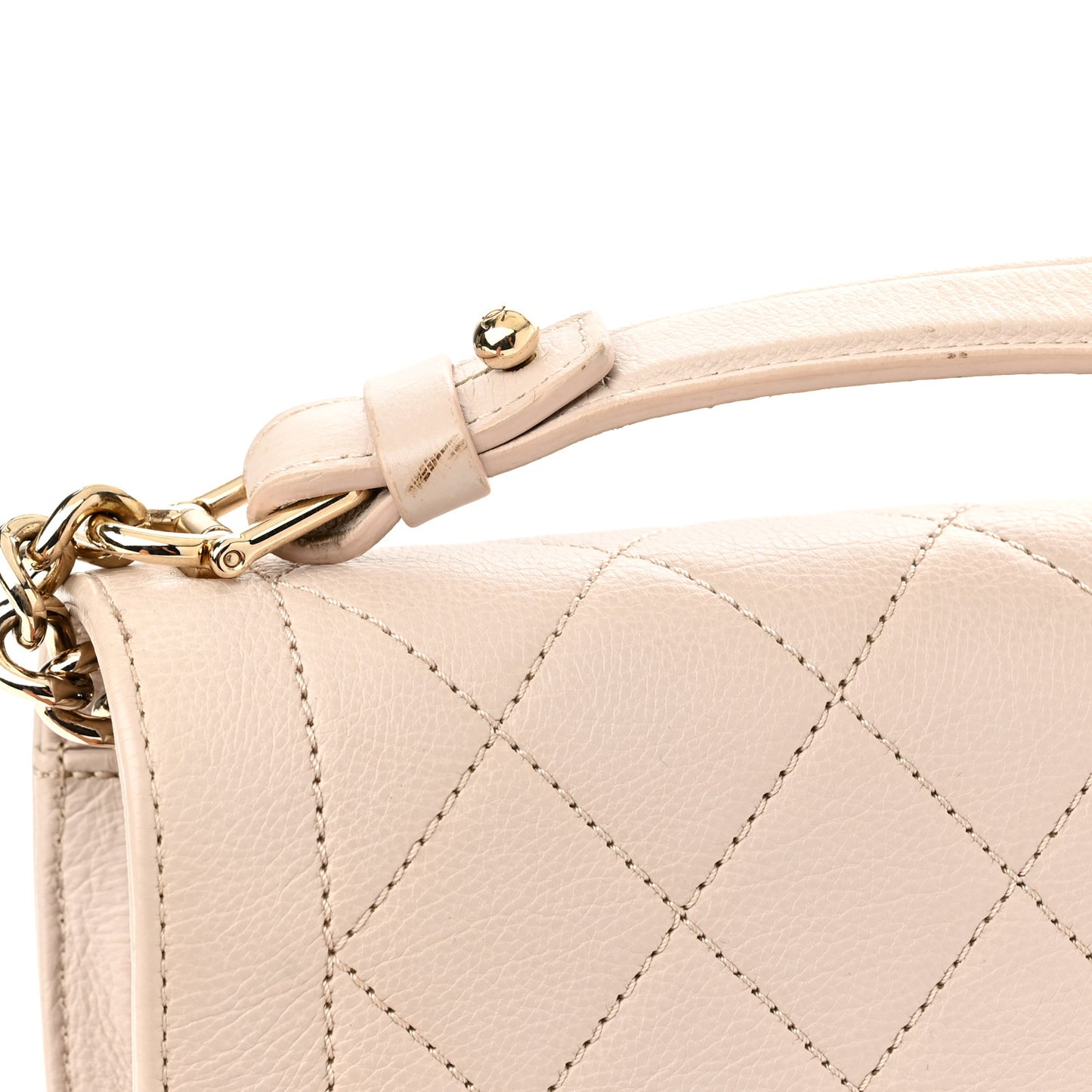 Grained Calfskin Quilted Large Label Click Flap Bag Light Beige