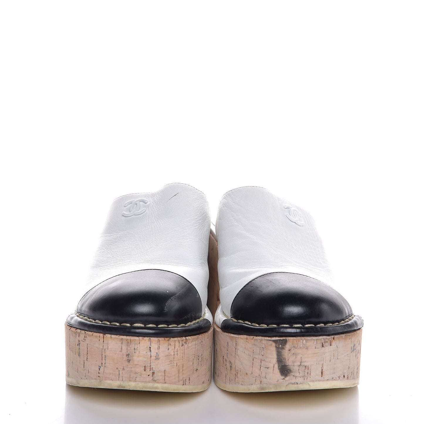 Calfskin Cork Cap Toe CC Clogs 36 Beige Black