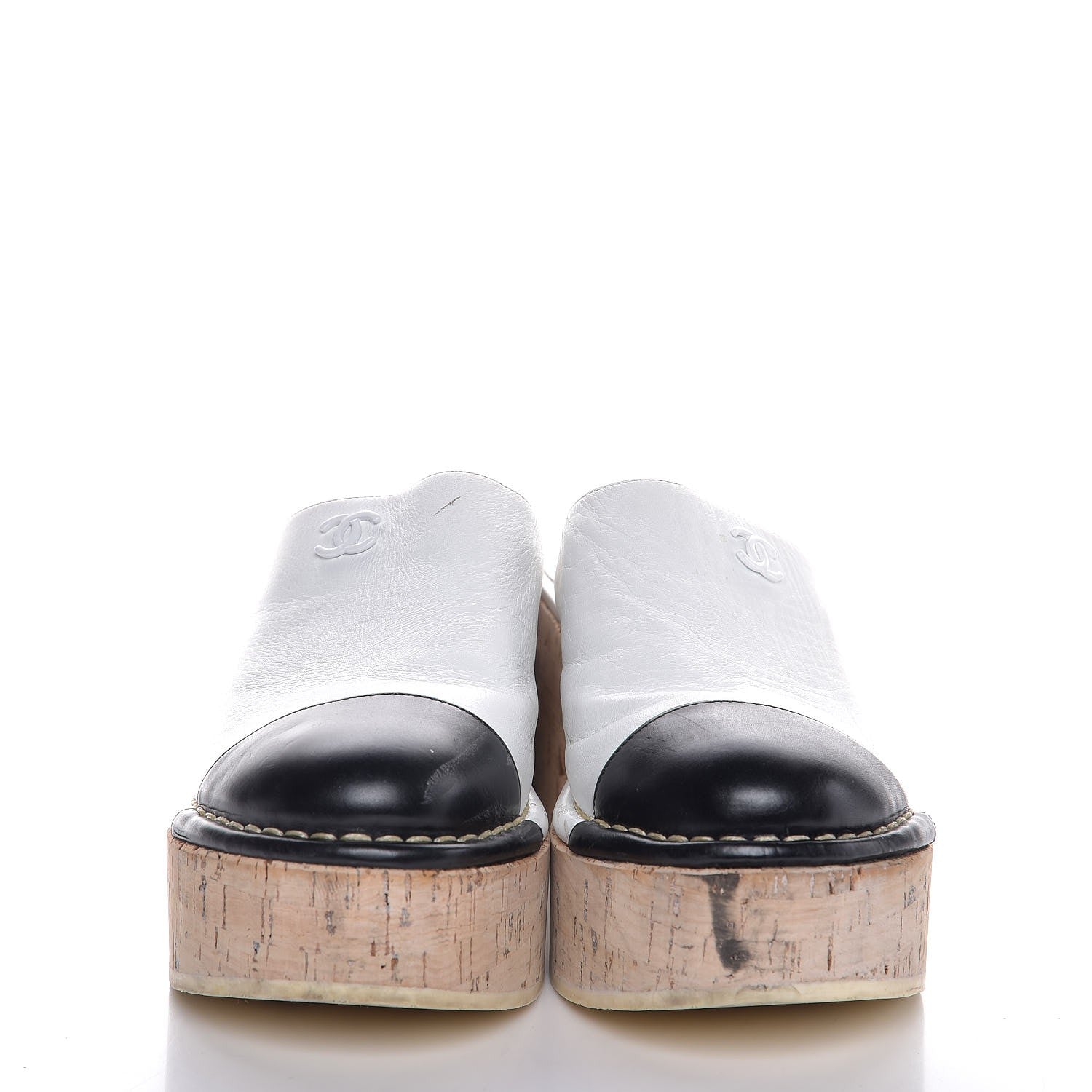 Chanel Calfskin Cork Cap Toe CC Clogs 36 Beige Black 2 of 15
