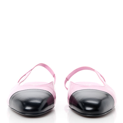 Chanel Shiny Lambskin Cap Toe Slingback Sandals 37.5 Light Purple Black 2 of 10