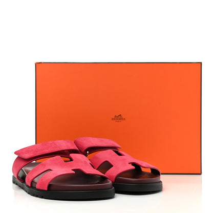 Hermes Suede Goatskin Womens Chypre Sandals 37 Rose Framboise 9 of 9