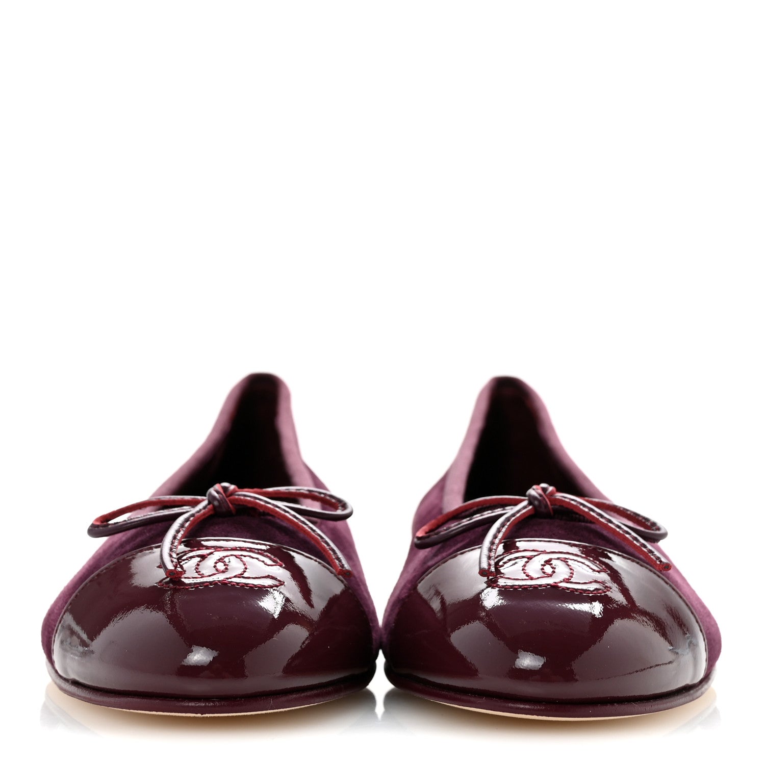 Chanel Suede Patent Calfskin Cap Toe CC Ballerina Flats 39 Burgundy 3 of 10