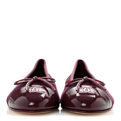 Chanel Suede Patent Calfskin Cap Toe CC Ballerina Flats 39 Burgundy 3 of 10