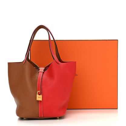 Hermes Taurillon Clemence Casaque Picotin Lock 22 MM Gold Rouge De Coeur 11 of 11