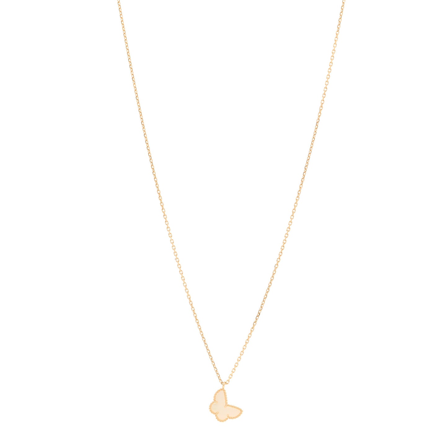 18K Yellow Gold Mother of Pearl Sweet Alhambra Butterfly Pendant Necklace