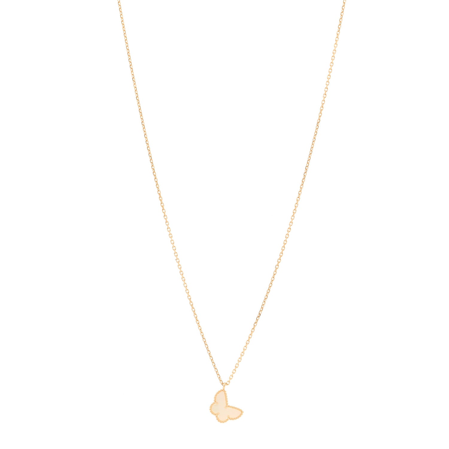 Van Cleef & Arpels 18K Yellow Gold Mother of Pearl Sweet Alhambra Butterfly Pendant Necklace 1 of 5