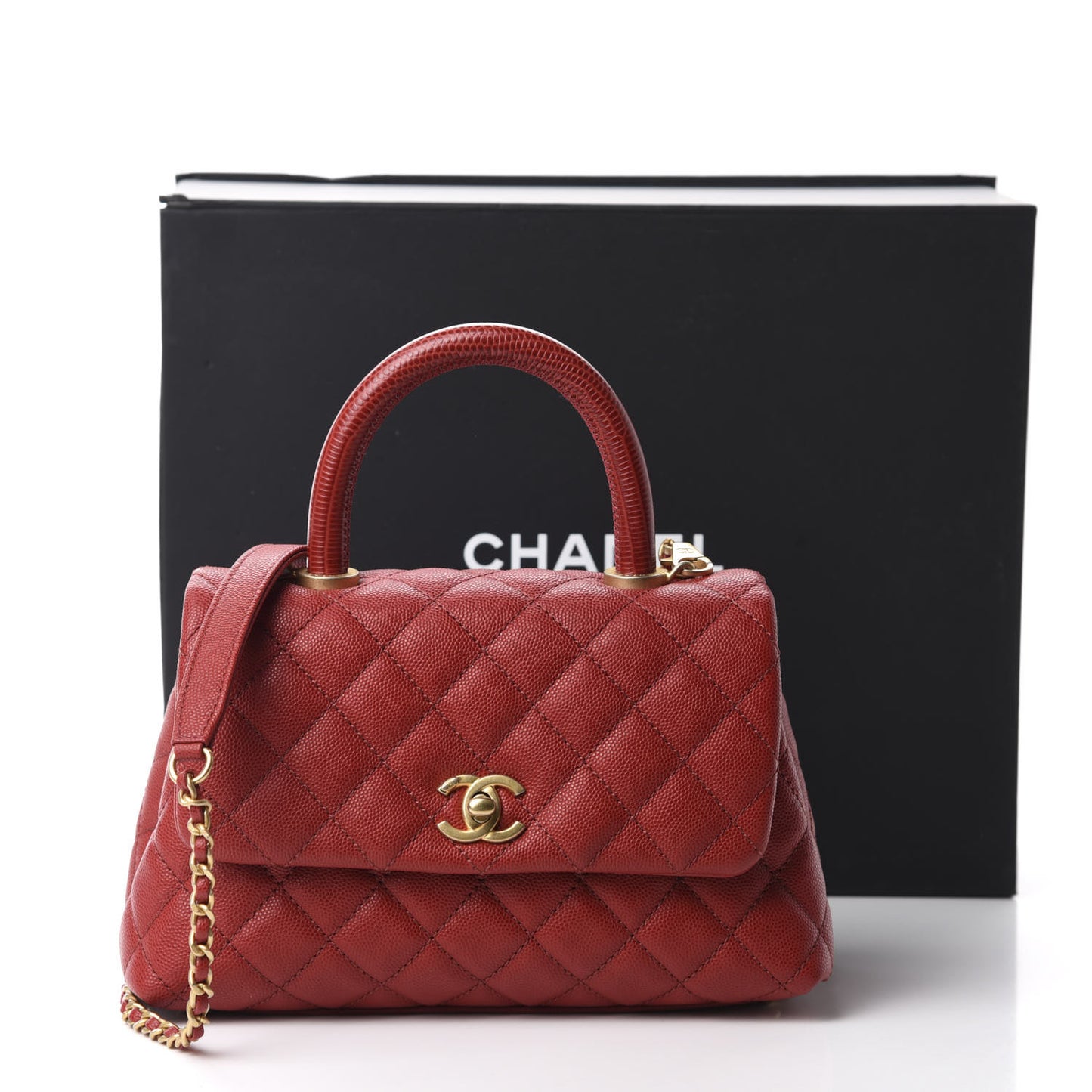 Caviar Quilted Mini Coco Handle Flap Dark Red
