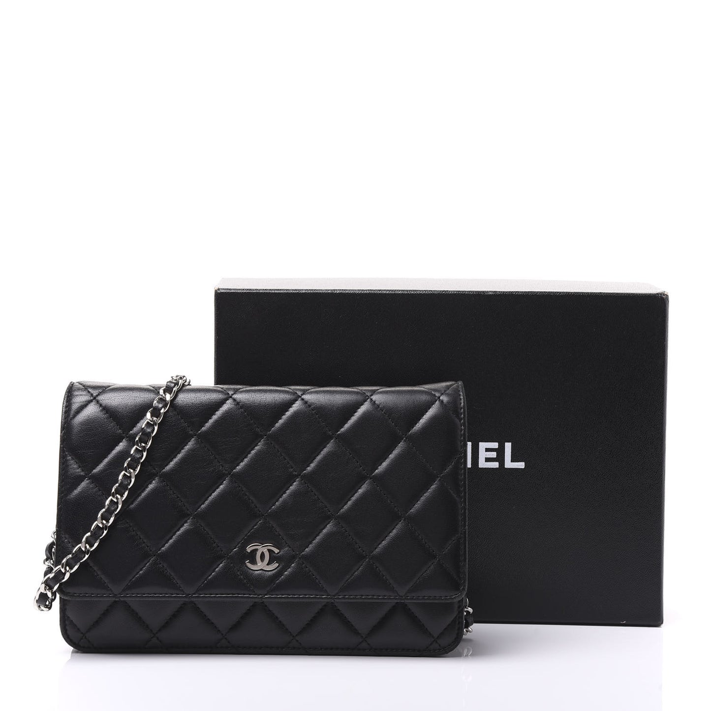 Lambskin Quilted Wallet On Chain WOC Black