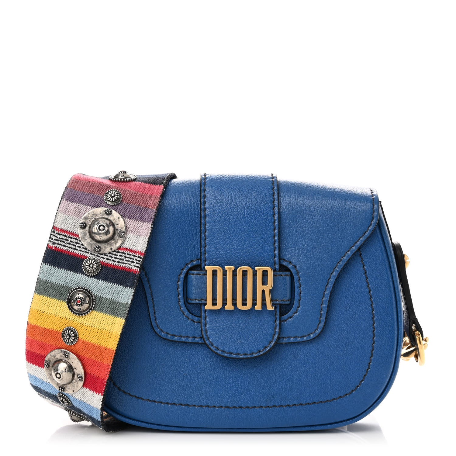 Christian Dior Calfskin D Fence Bohemian Saddle Bag Blue 1 of 11