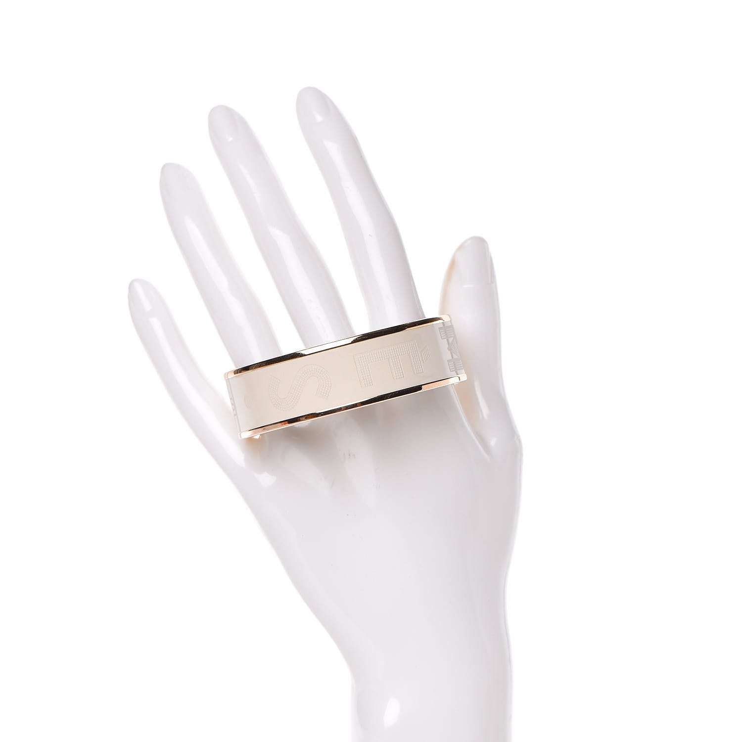 Hermes Enamel Wide Printed Sellier Bracelet 62 Pannacotta 2 of 6