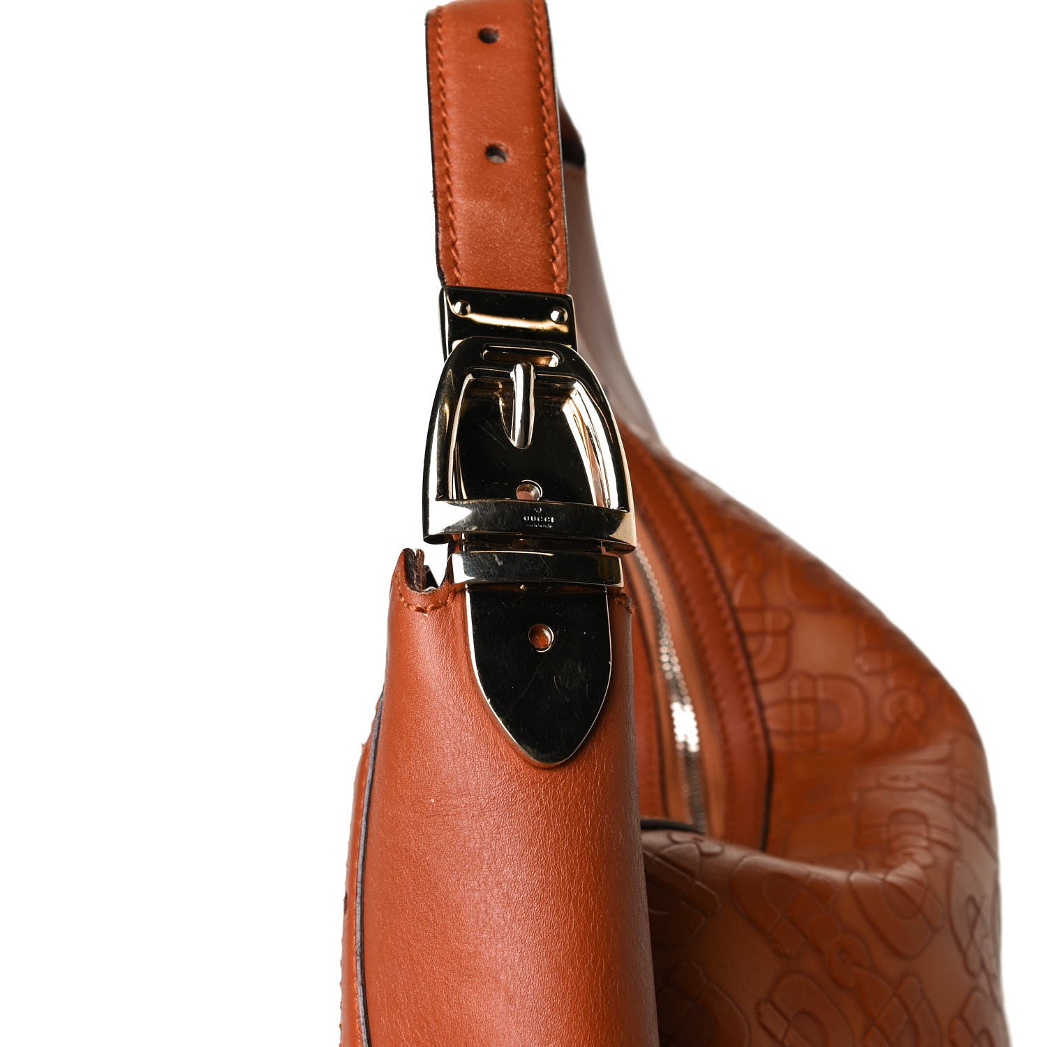 Gucci GGUCCI Calfskin Horsebit Embossed Glam Hobo Tan 10 of 17