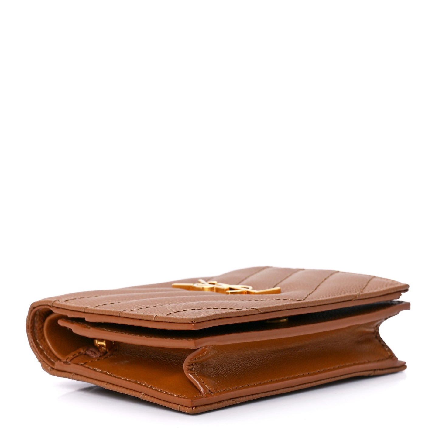 Grain De Poudre Matelasse Chevron Monogram Flap Card Case Dark Natural
