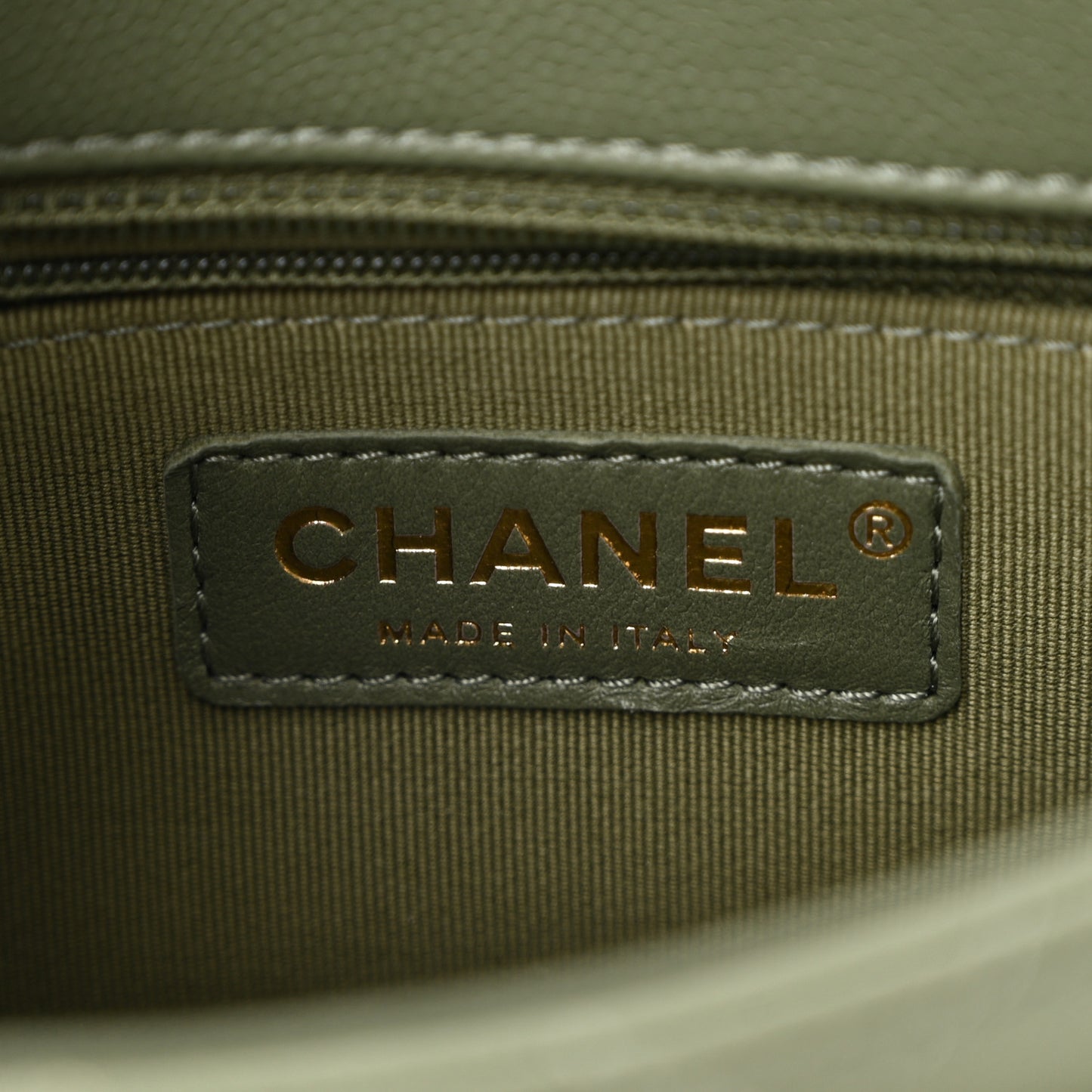 Shiny Caviar Quilted Mini Flap Khaki