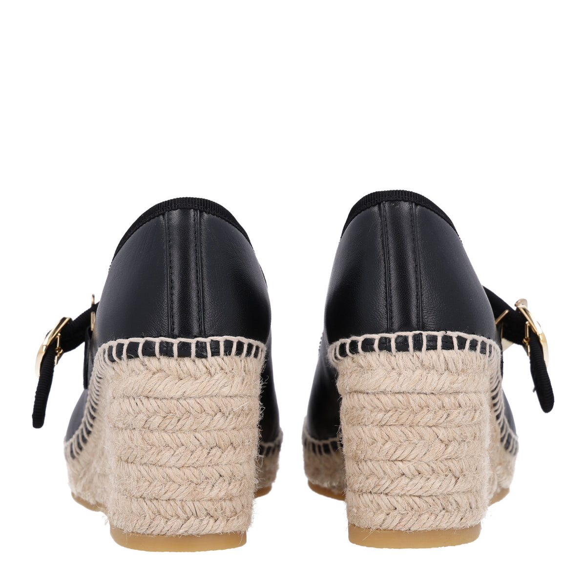 Chanel Lambskin Espadrille Mary Jane Wedges 37 Black 7 of 10