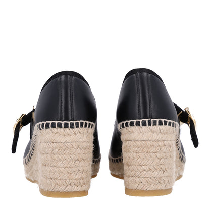 Chanel Lambskin Espadrille Mary Jane Wedges 37 Black 7 of 10