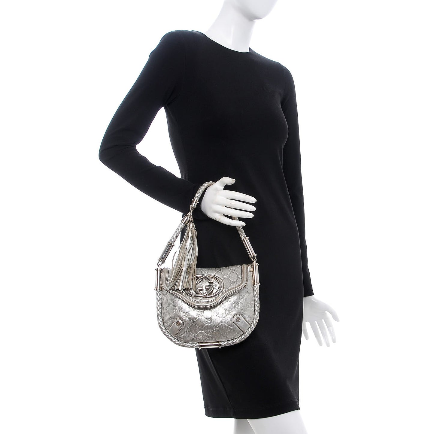Guccissima Small Britt Tassel Shoulder Bag Silver