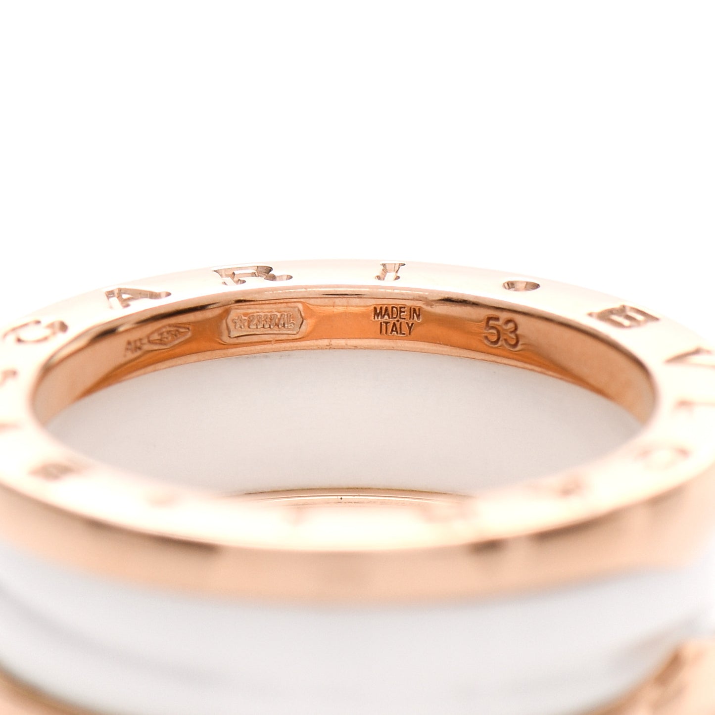 18K Rose Gold White Ceramic B.Zero1 Two-Band Ring 53 6.25