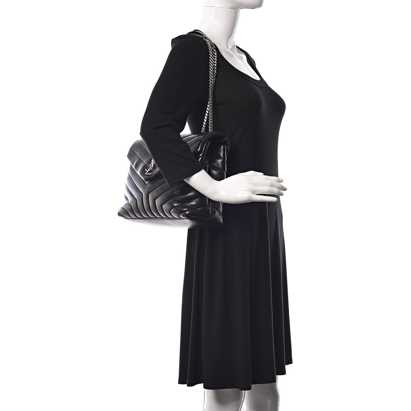 Calfskin Y Quilted Monogram Medium Loulou Chain Satchel Black