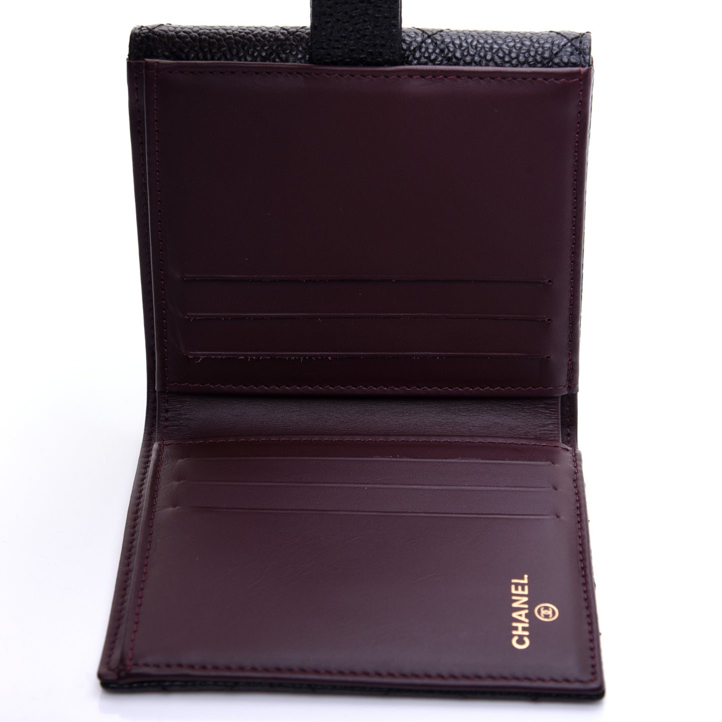 Caviar Quilted Compact French Flap Wallet Black