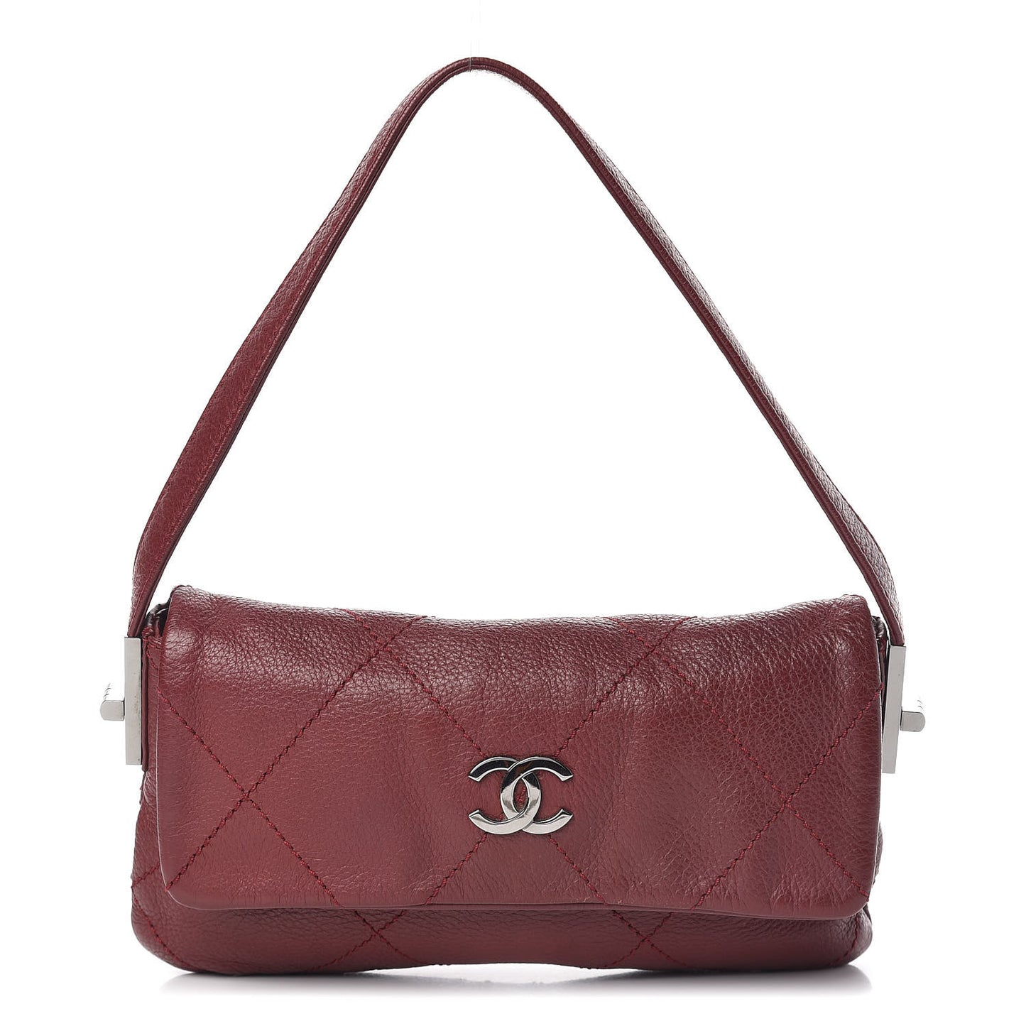 Calfskin Stitched Flap Shoulder Bag Red