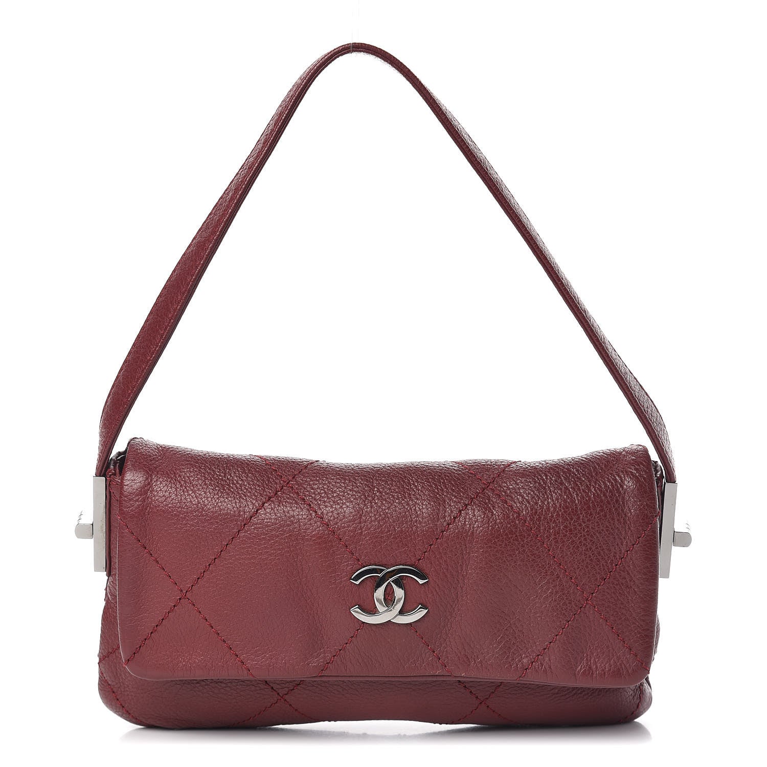 Chanel Calfskin Stitched Flap Shoulder Bag Red 1 of 10