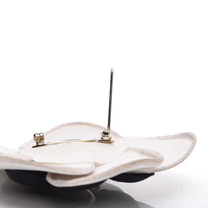 Chanel Lambskin Grosgrain Camellia Brooch Black White 6 of 8