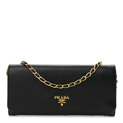 Prada Saffiano Metal Oro Chain Wallet Black 1 of 11