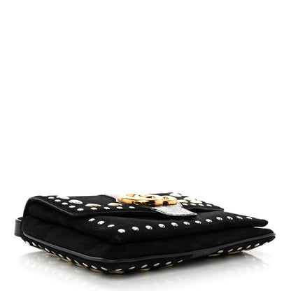 Gucci Suede Snakeskin Studded Medium Arli Flap Shoulder Bag Black 4 of 10